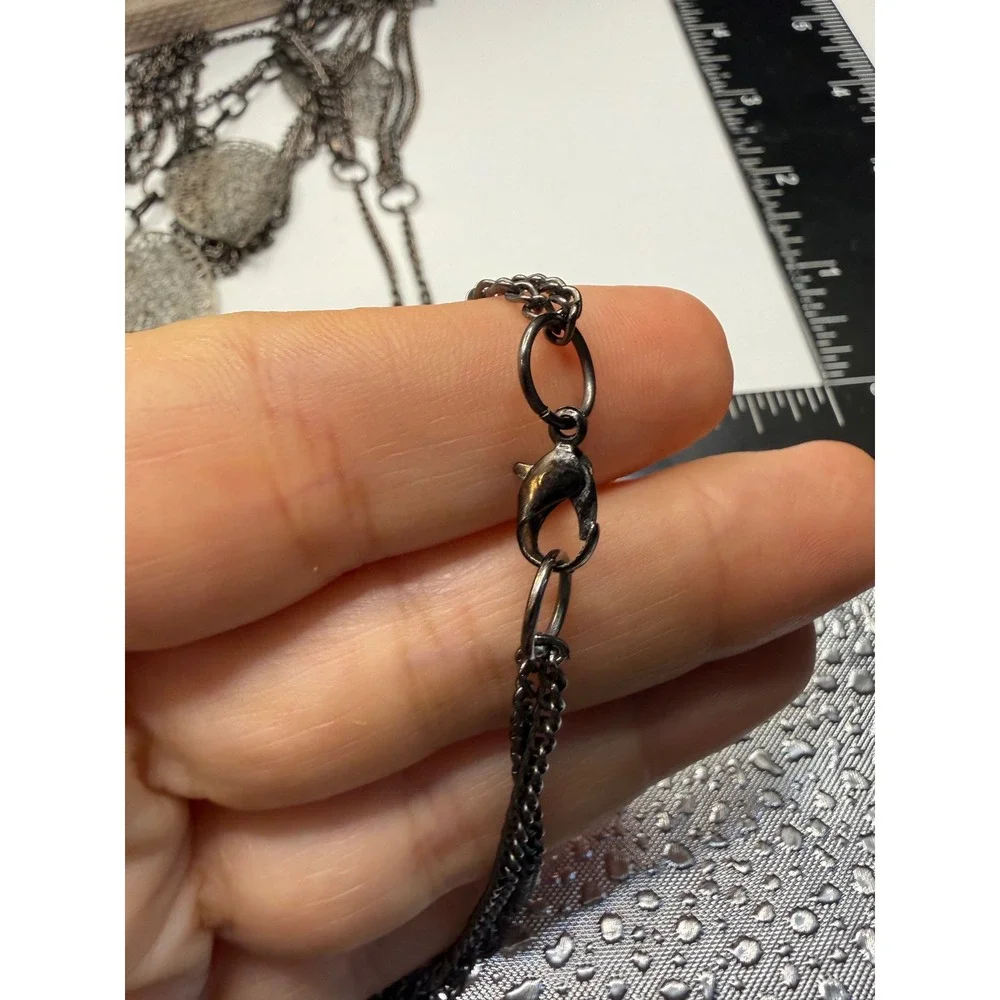 Gunmetal Multi Strand Filigree Leaf Statement Necklace Boho Layered Draped Chain